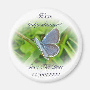baby shower blauwe vlinder sparen de Datum Magnet