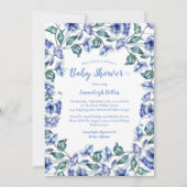 Baby shower Blauwe Waterverf Bloemen Kaart (Voorkant)