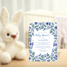 Baby shower Blauwe Waterverf Bloemen