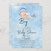 Baby shower Blauwe Waterverf Kaart (Voorkant / Achterkant)