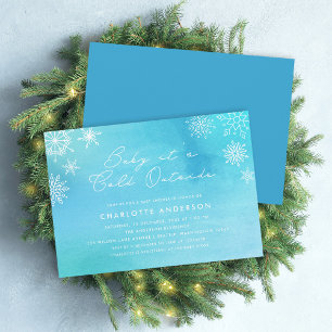 Baby shower Blauwe Waterverf Snowflakes Kaart