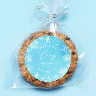 Baby shower Blauwe Waterverf Snowflakes Ronde Sticker