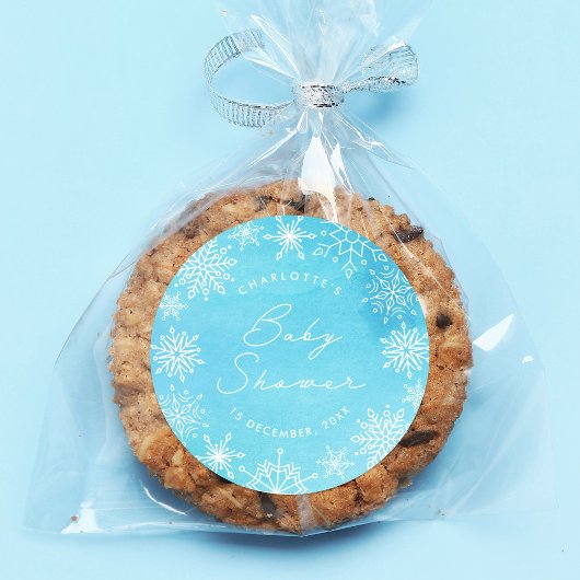 Baby shower Blauwe Waterverf Snowflakes Ronde Sticker