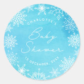 Baby shower Blauwe Waterverf Snowflakes Ronde Sticker (Voorkant)