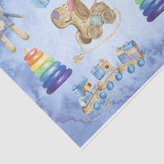 Baby shower Blauwe Waterverf  speelgoed Tissuepapier (Detail)