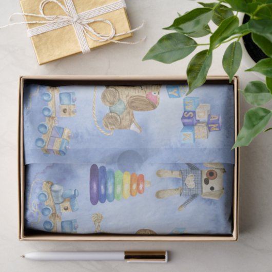 Baby shower Blauwe Waterverf  speelgoed Tissuepapier (Geschenk)