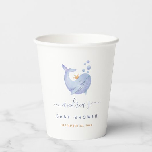 Baby shower Blauwe Waterverf walvis Nautical Ocean Papieren Bekers (Achterkant)