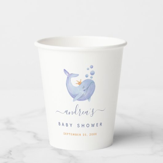 Baby shower Blauwe Waterverf walvis Nautical Ocean Papieren Bekers (Voorkant)