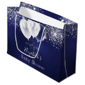 Baby shower blauwe witte glitterballonnen groot cadeauzakje (Voorkant Gekanteld)