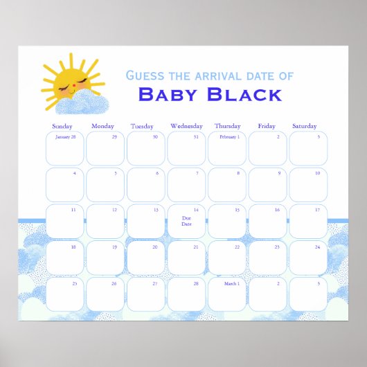 Baby shower Blauwe wolken raden het Poster Vervald (Voorkant)