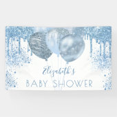 Baby shower blauwe zilveren ballonjongen spandoek (Horizontaal)