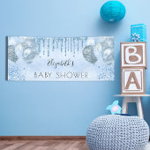 Baby shower blauwe zilveren ballonjongen spandoek