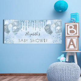 Baby shower blauwe zilveren ballonjongen spandoek
