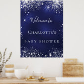 Baby shower blauwe zilverglitter welkom poster (Keuken)