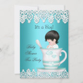  Baby shower Blauwgroen Baby Teacup kant Kaart (Voorkant)