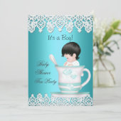  Baby shower Blauwgroen Baby Teacup kant Kaart (Staand voorkant)