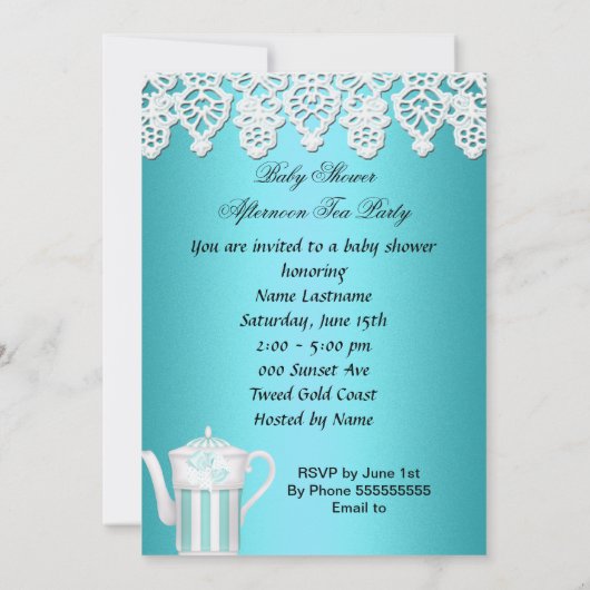  Baby shower Blauwgroen Baby Teacup kant Kaart (Achterkant)