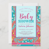 Baby shower ・ Blauwgroen blauw en roze modern Abst Kaart (Voorkant)