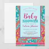 Baby shower ・ Blauwgroen blauw en roze modern Abst Kaart (Voorkant / Achterkant)