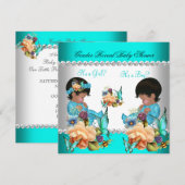 Baby shower Blauwgroen blauwe bloemen Kaart (Voorkant / Achterkant)