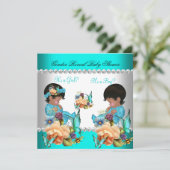 Baby shower Blauwgroen blauwe bloemen Kaart (Staand voorkant)