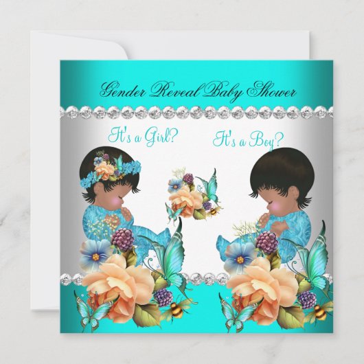 Baby shower Blauwgroen blauwe bloemen Kaart (Voorkant)