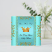Baby shower Blauwgroen Blue Gold Boy Prince Crown Kaart (Staand voorkant)