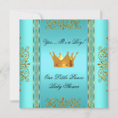Baby shower Blauwgroen Blue Gold Boy Prince Crown Kaart (Voorkant)