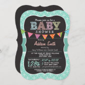 Baby shower; Blauwgroen cirkels met Uitnodiging to (Voorkant / Achterkant)