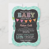 Baby shower; Blauwgroen cirkels met Uitnodiging to (Voorkant)