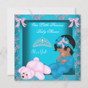 Baby shower Blauwgroen roze Kaart