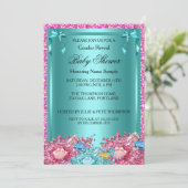 Baby shower Blauwgroen Roze kristallen 2 Kaart (Staand voorkant)
