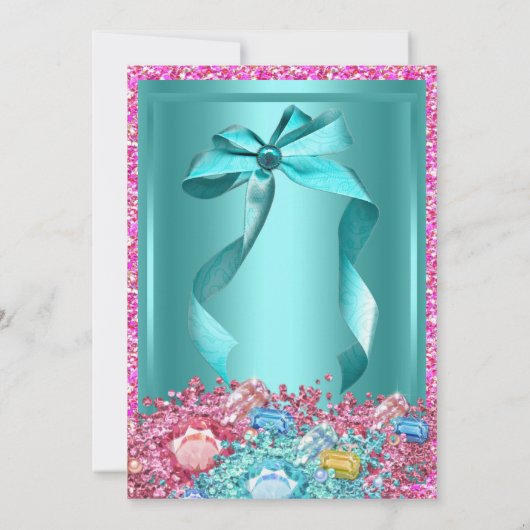 Baby shower Blauwgroen Roze kristallen 2 Kaart (Achterkant)