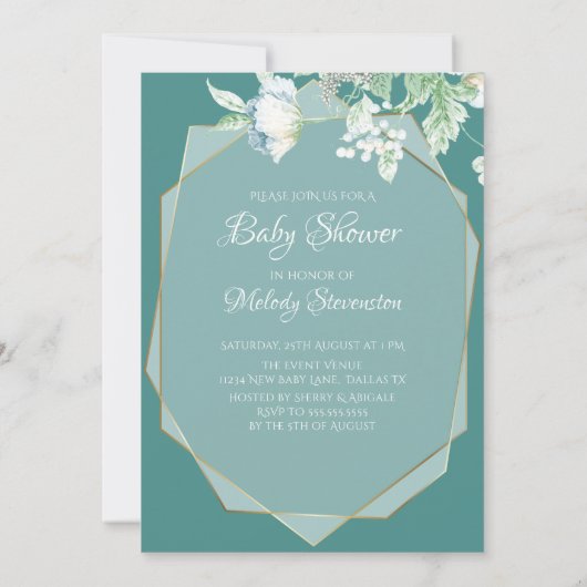Baby Shower | Blauwgroen wilde bloemen bessen geom Kaart (Achterkant)