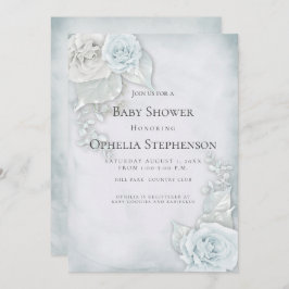 Baby shower Bleek Blauw Wit Rozen Kaart