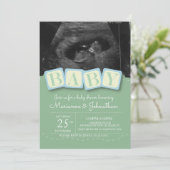Baby shower Blocks Jongen Pset Ultrasound Foto Inv Kaart (Staand voorkant)