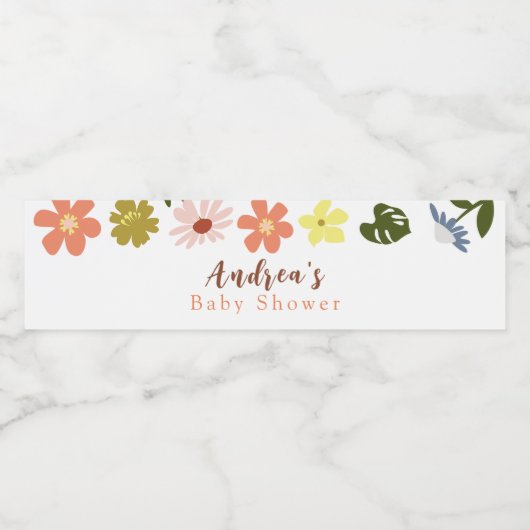 Baby shower Bloem water flesetiket Waterfles Etiket (Enkel label)