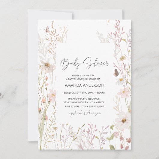 Baby Shower Bloemen Boho Wilde Bloemen Shower Kaart (Voorkant)