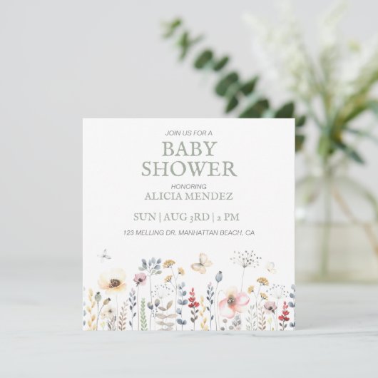 BABY SHOWER, BLOEMEN, BOTANISCH BABY SHOWER KAART (Staand voorkant)