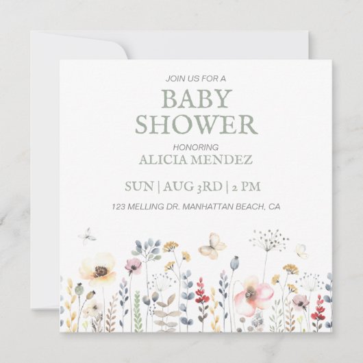 BABY SHOWER, BLOEMEN, BOTANISCH BABY SHOWER KAART (Voorkant)