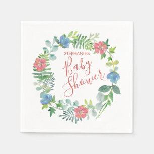 Baby shower Bloemen Eucalyptus krans Waterverf Servet