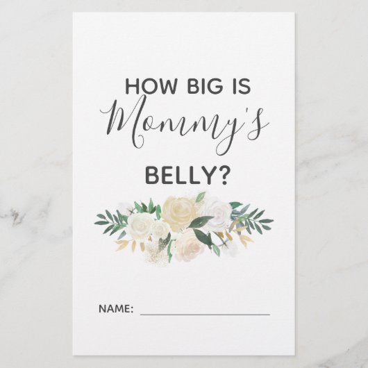 Baby shower bloemen Hoe groot is mama's Belly Game (Voorkant)