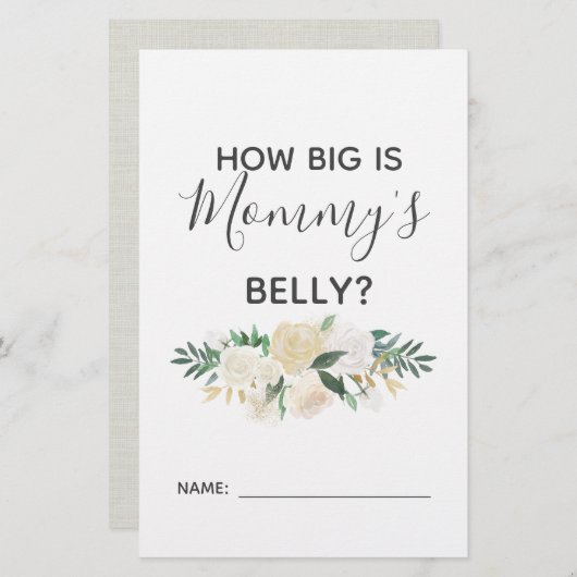 Baby shower bloemen Hoe groot is mama's Belly Game (Voorkant / Achterkant)