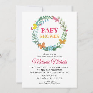 Baby Shower Bloemen Krans Groene Planten Vlinder B Kaart