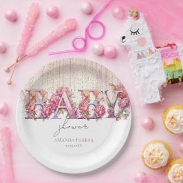 Baby shower Bloemen Letters Roze Goud Gepersonalis Papieren Bordje