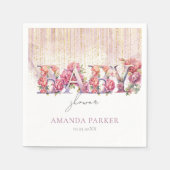Baby shower Bloemen Letters Roze Goud Gepersonalis Servet (Voorkant)