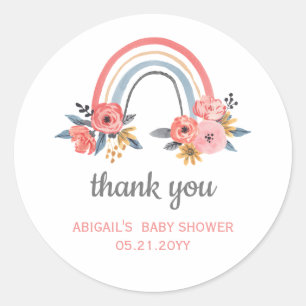 Baby shower Bloemen Regenboog Dank u Favor Ronde Sticker