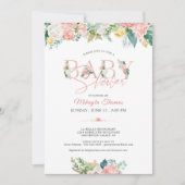 Baby shower Bloemen Roos Goud Roze Blush Typografi Kaart (Voorkant)