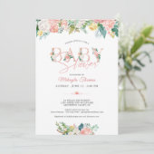 Baby shower Bloemen Roos Goud Roze Blush Typografi Kaart (Staand voorkant)