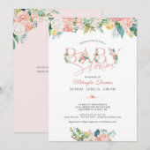 Baby shower Bloemen Roos Goud Roze Blush Typografi Kaart (Voorkant / Achterkant)